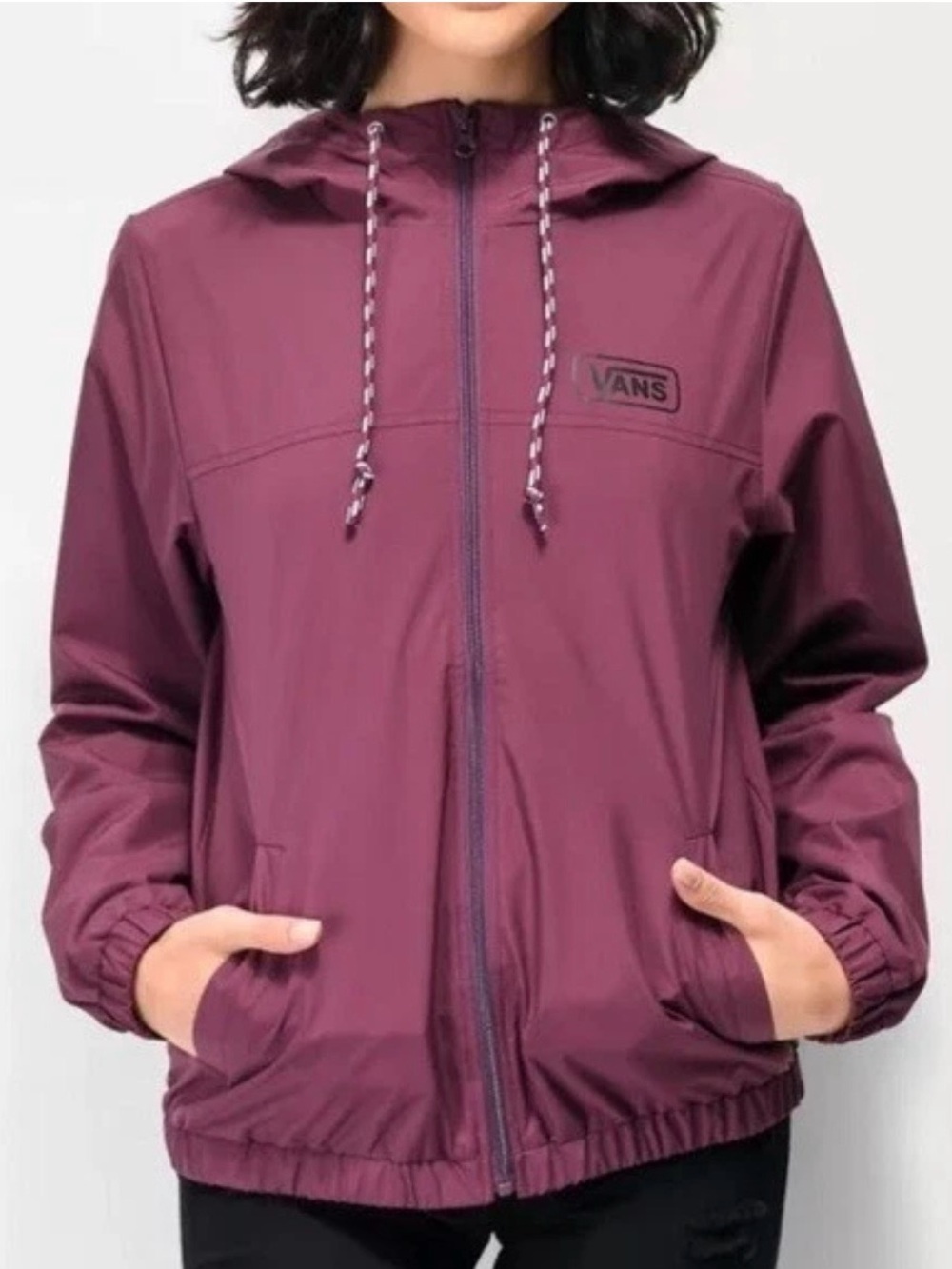 Vans Kastle III Windbreaker Jacket Women Small Hooded Full Zip Lightweight Coat
